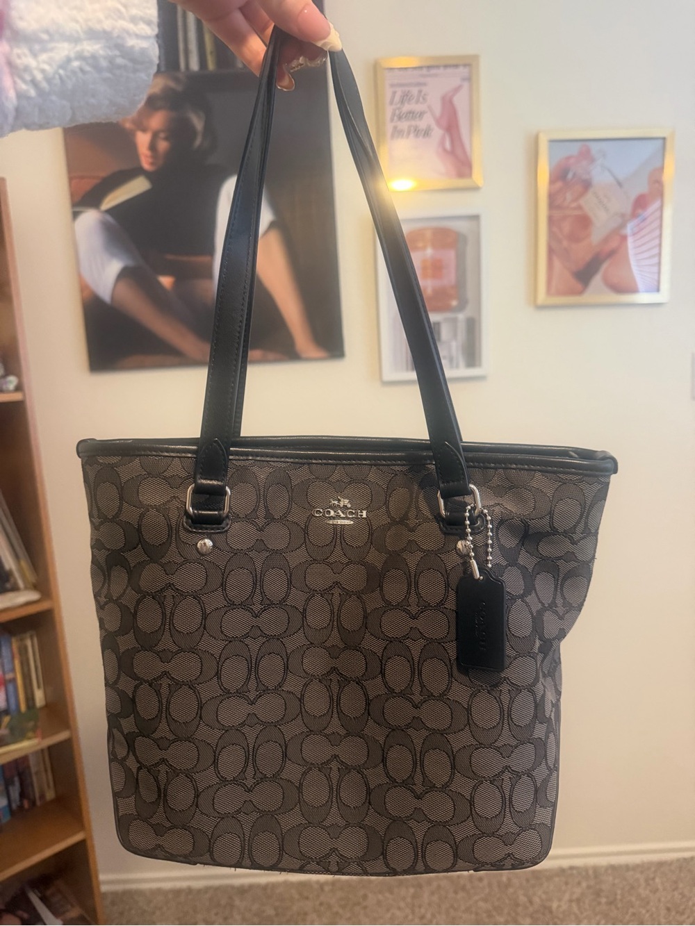 Coach Brown Signature Canvas Tote with Black Trim